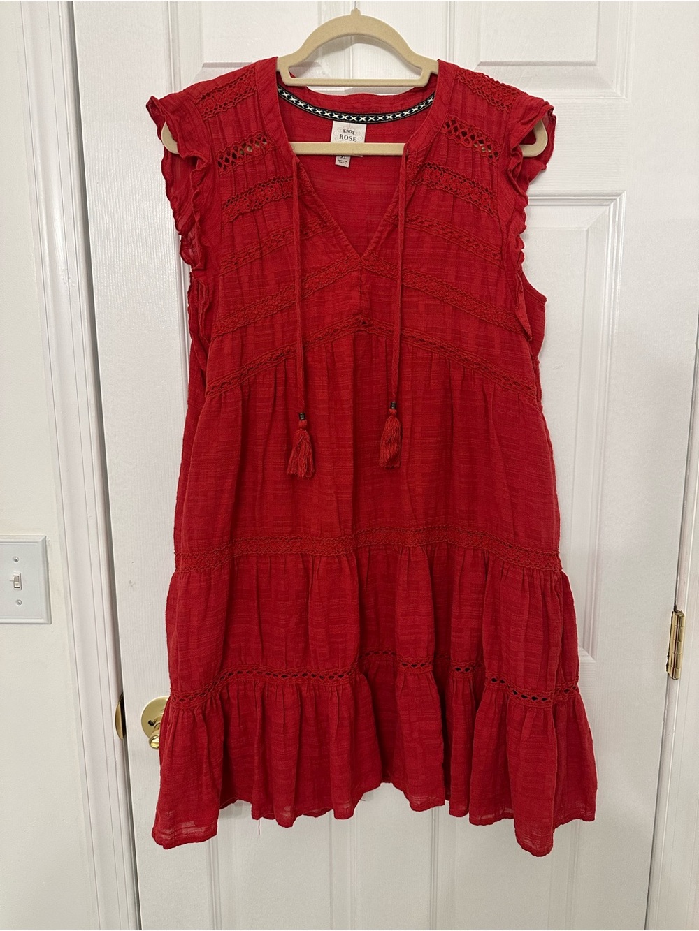 Knox Rose Red Boho Tassel V-Neck Tunic